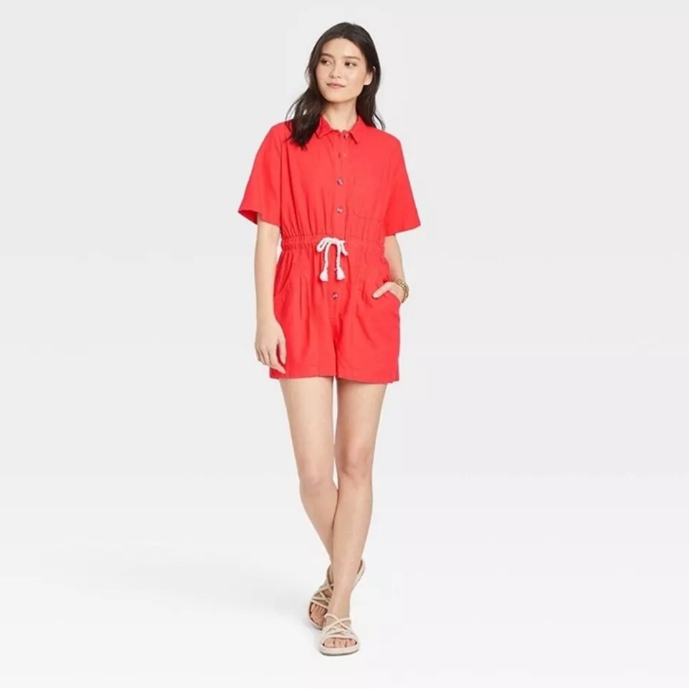 Universal Thread Women's Short Sleeve Button-Front Romper Small